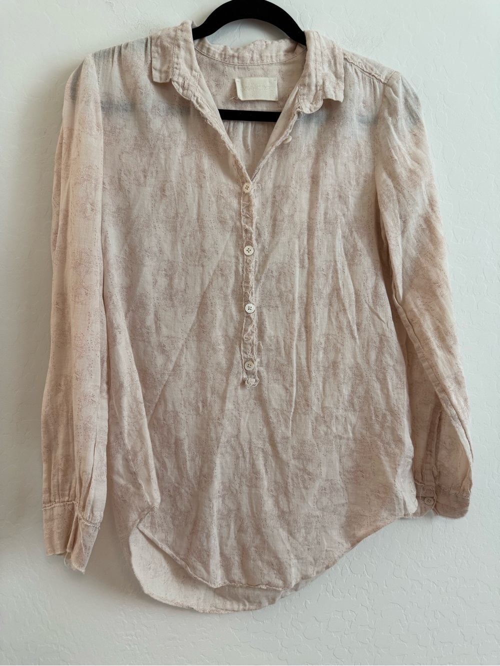 Zadig & Voltaire Tan Cream Popover Henley Button Down tunic Shirt Size S